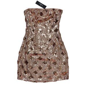 NWT Lulus Womens S Strapless Sequin Mini Dress Gold & Copper Prom Festival Party